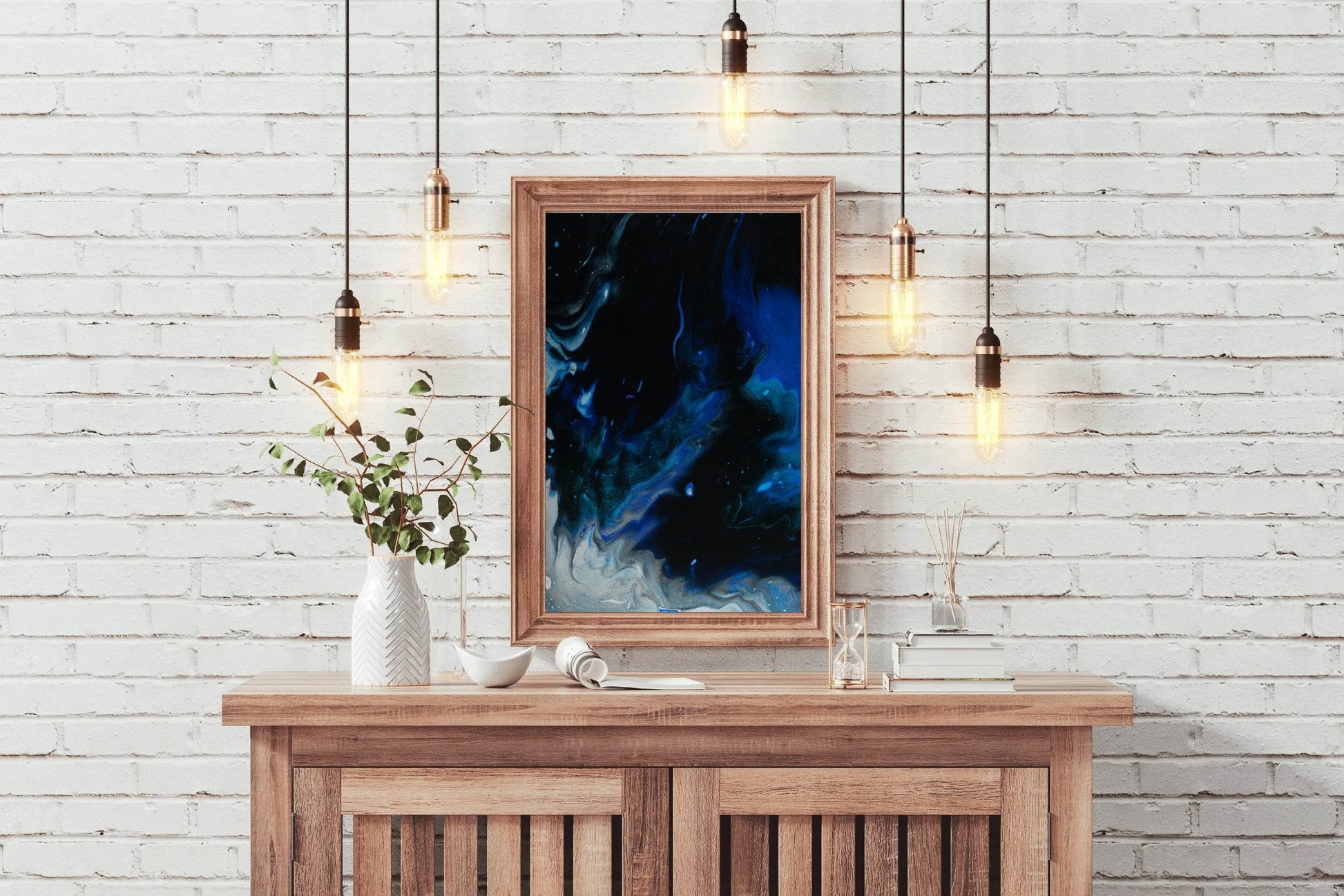 Blue Mix flowing Paint Abstract Wall Art - beink online art store