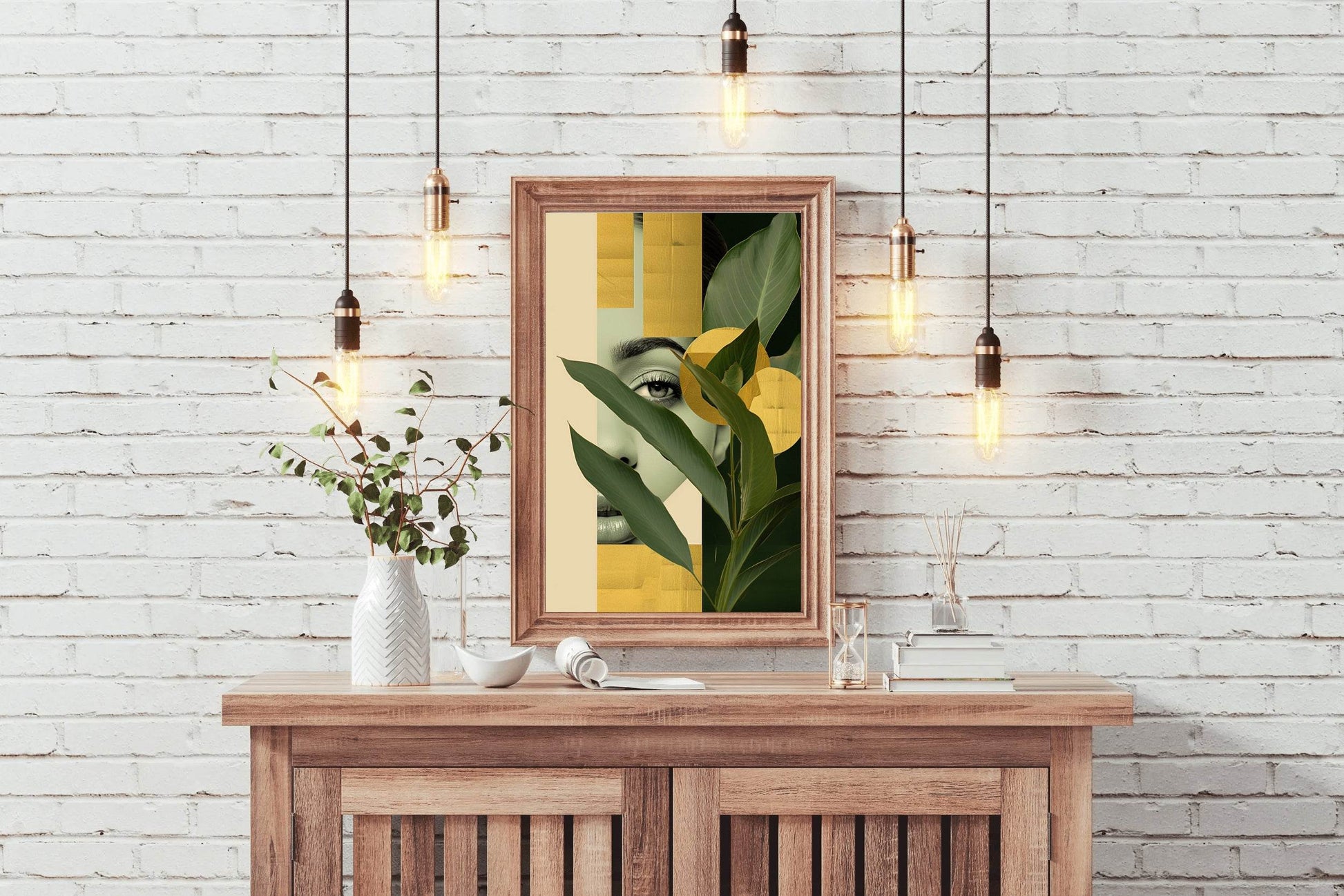 Girl Behind Tropical Leaves Abstract Wall Art - beink online art store