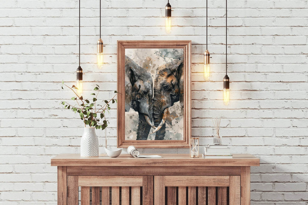 Watercolor Pair of Elephant Animal Wall Art - beink online art store