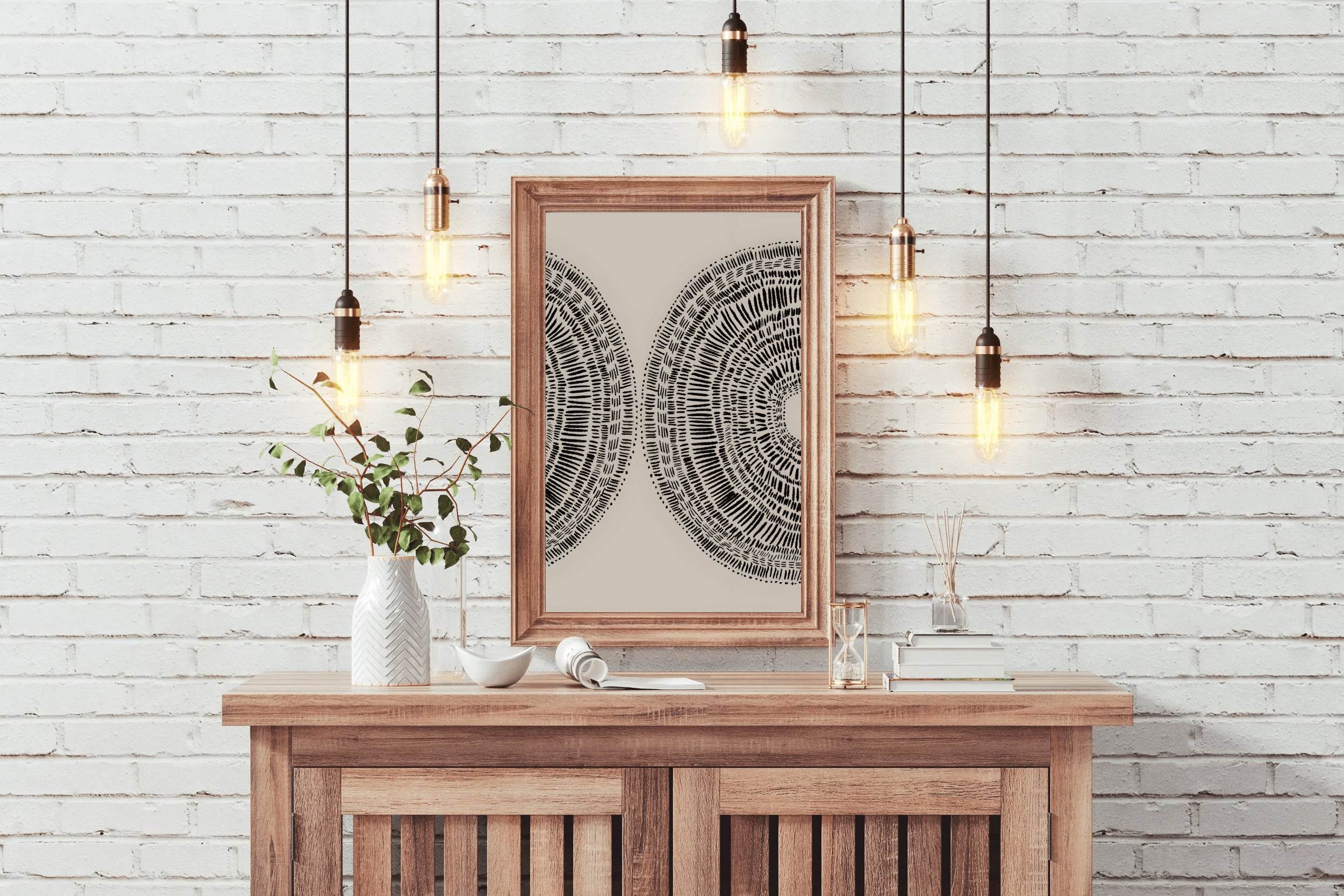 Mushroom Pair Black Lines Modern Wall Art - beink online art store