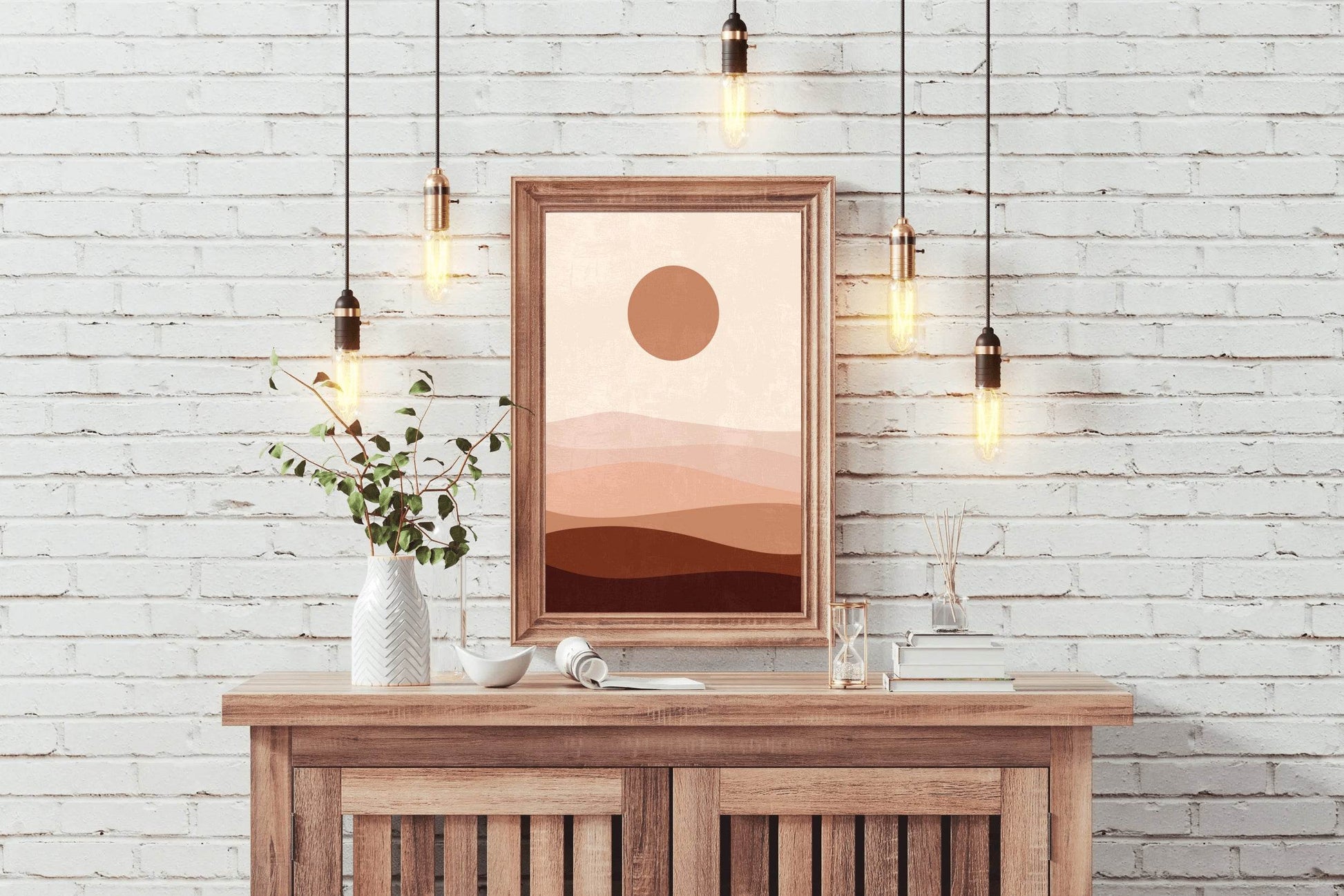 Abstract Landscape with a Sun and Layers of Hills ArtWork - beink online art store