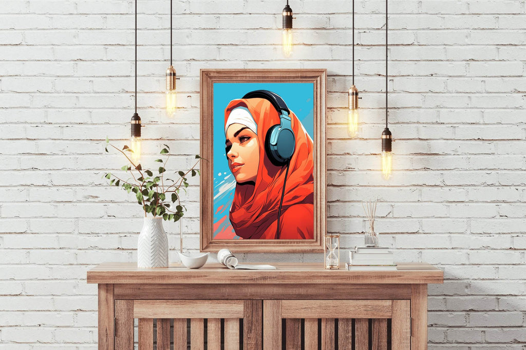 Modern Anime Hijab Girl Wall Art - beink online art store