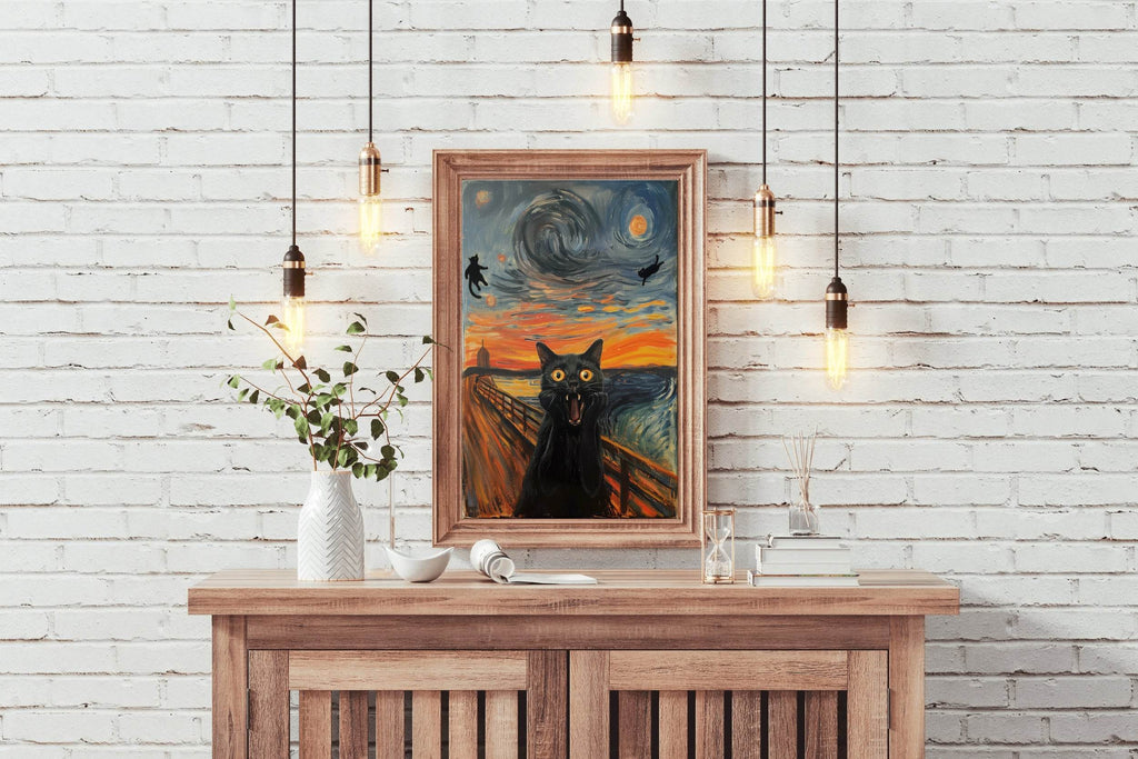 Screaming Black Cat Painting Wall Art - beink online art store