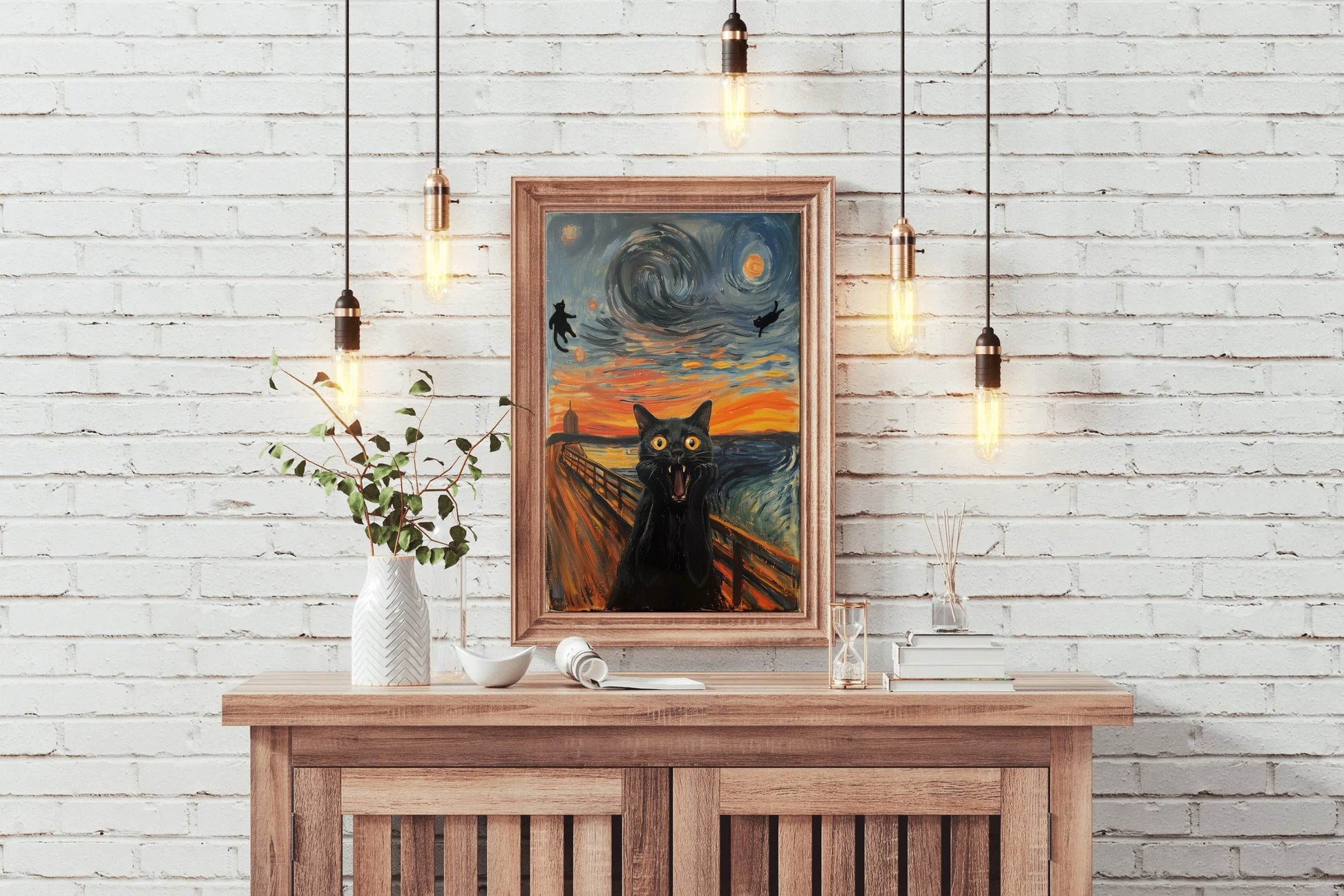 Screaming Black Cat Painting Wall Art - beink online art store