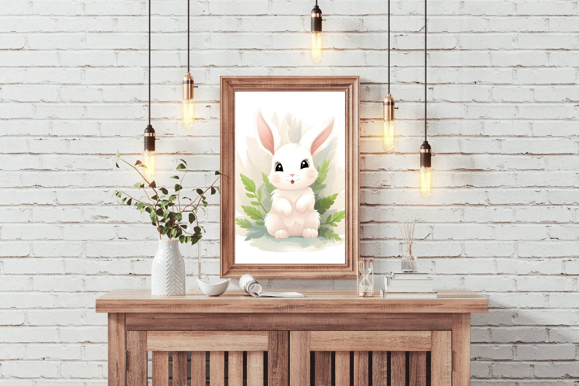 Cute White Bunny Stroked Painting - beink online art store