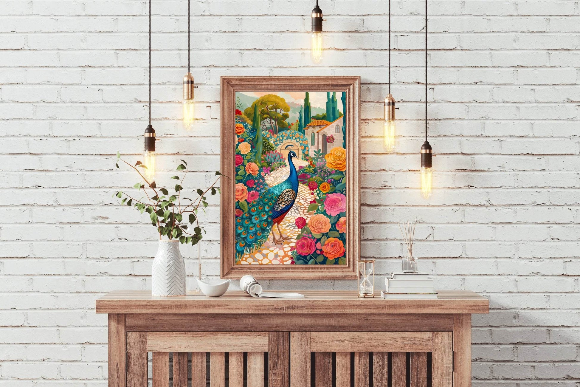 Painting of a Peacock Standing in the Garden - beink online art store