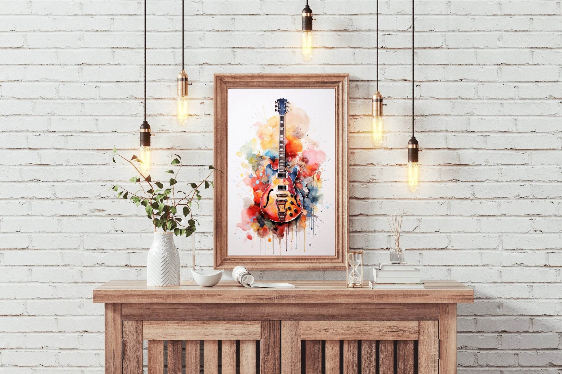 Guitar Painting With Colorful Patterns Wall Art - beink online art store