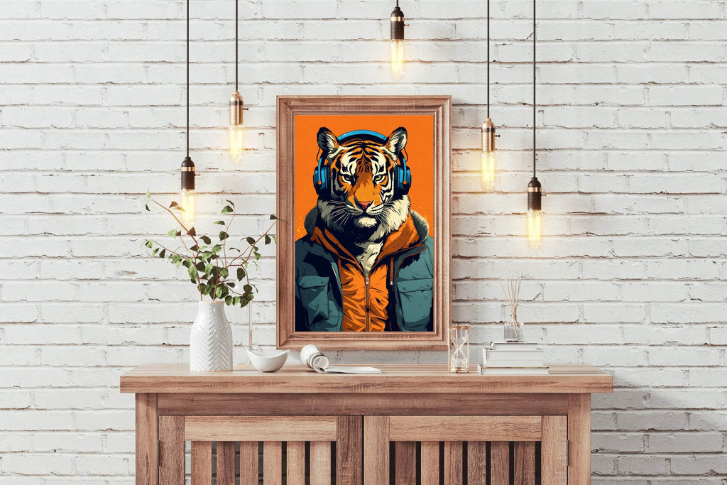 Painting of a Tiger Wearing Headphones and a Jacket. - beink online art store