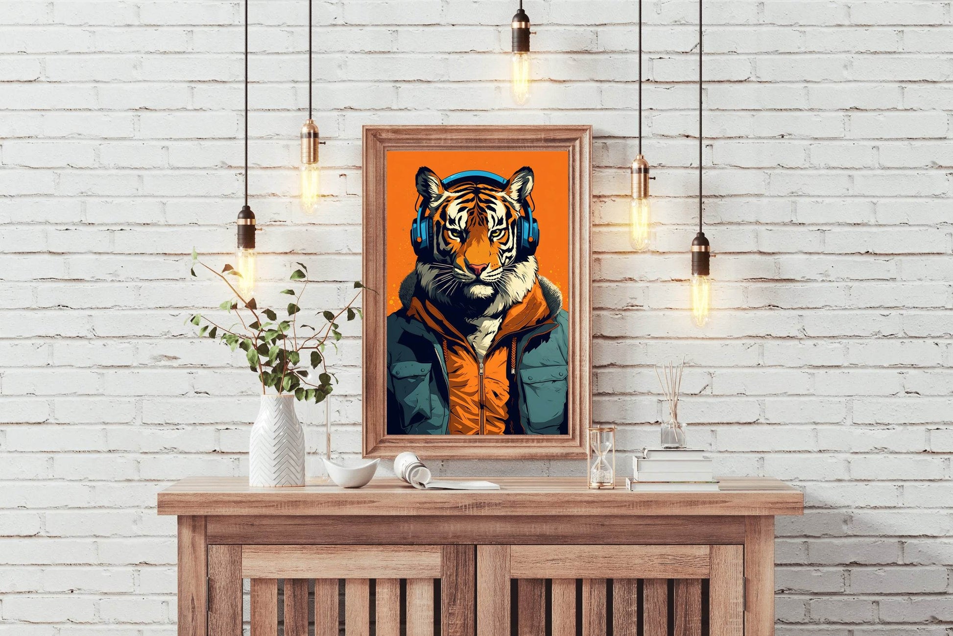 Painting of a Tiger Wearing Headphones and a Jacket. - beink online art store