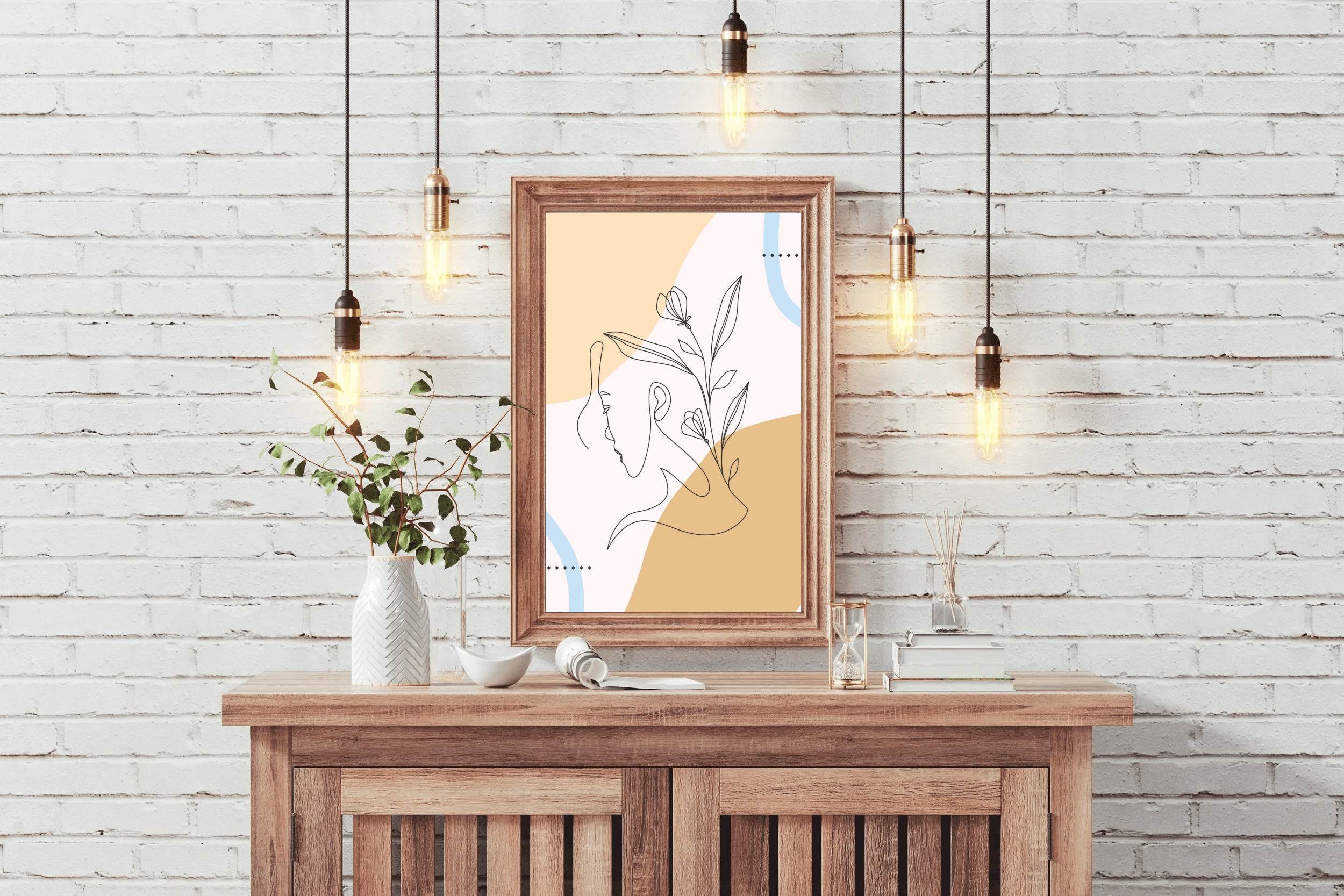 Line Art Of a Woman Face and Beautiful Flowers - beink online art store