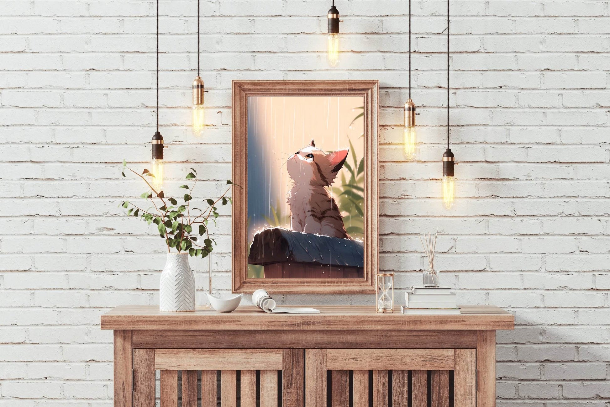 Rainy Weather Cats Anime Wall Art - beink online art store
