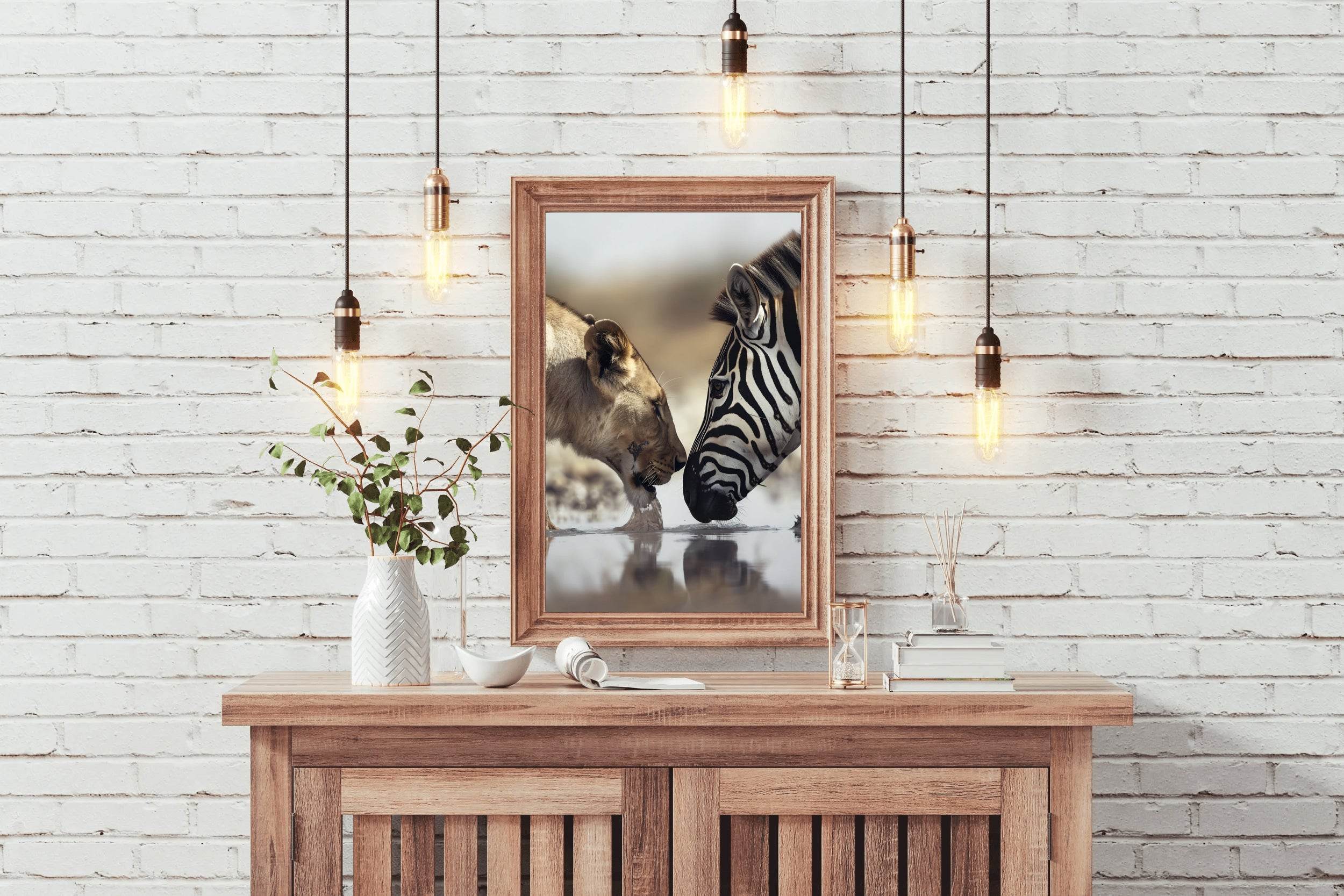 Zebra and Tiger Drinking Water Wall Art - beink online art store