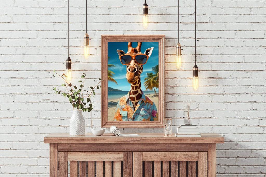 Painting of Funny Giraff Wearing Goggle and Cool Shirt - beink online art store