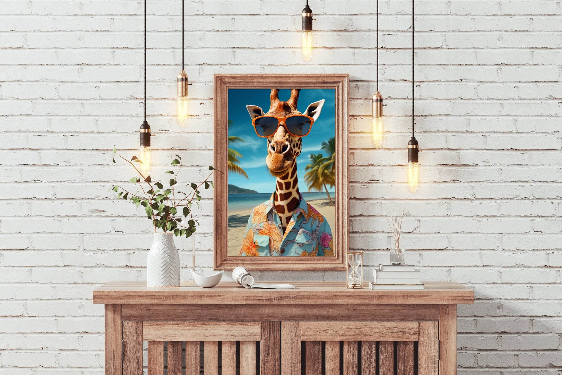 Painting of Funny Giraff Wearing Goggle and Cool Shirt - beink online art store
