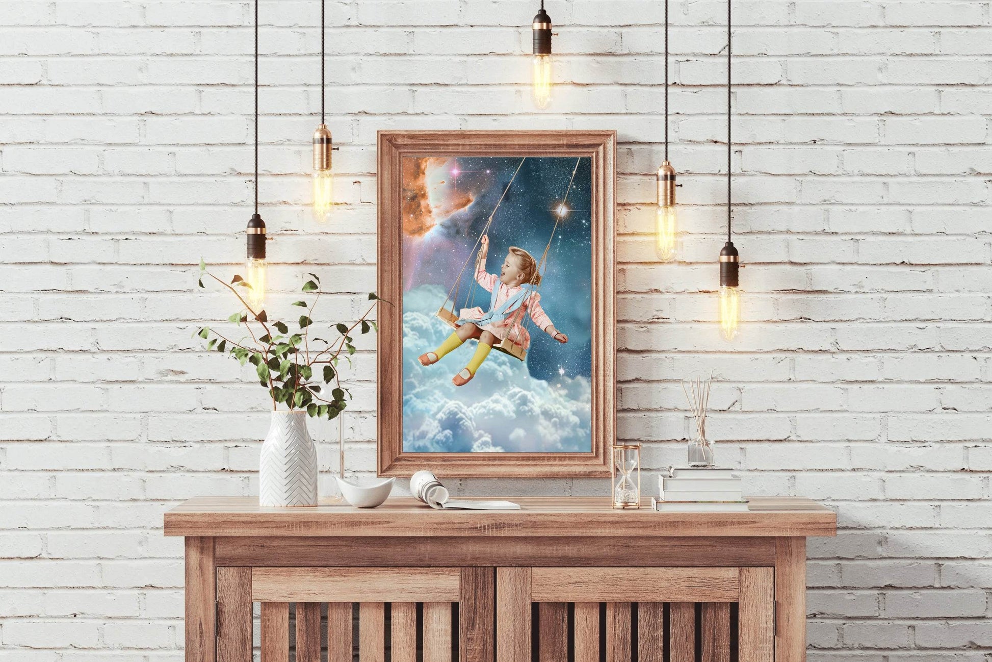 Little Girl Swinging in Space Wall Art - beink online art store