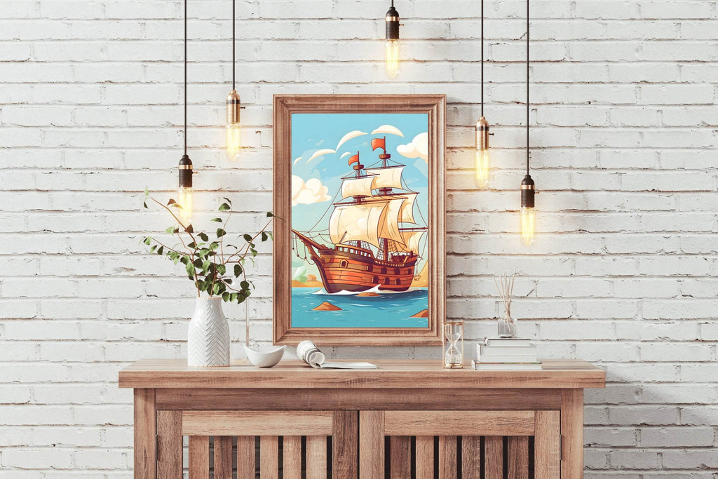 Cartoonish Illustration of Pirates Ship - beink online art store