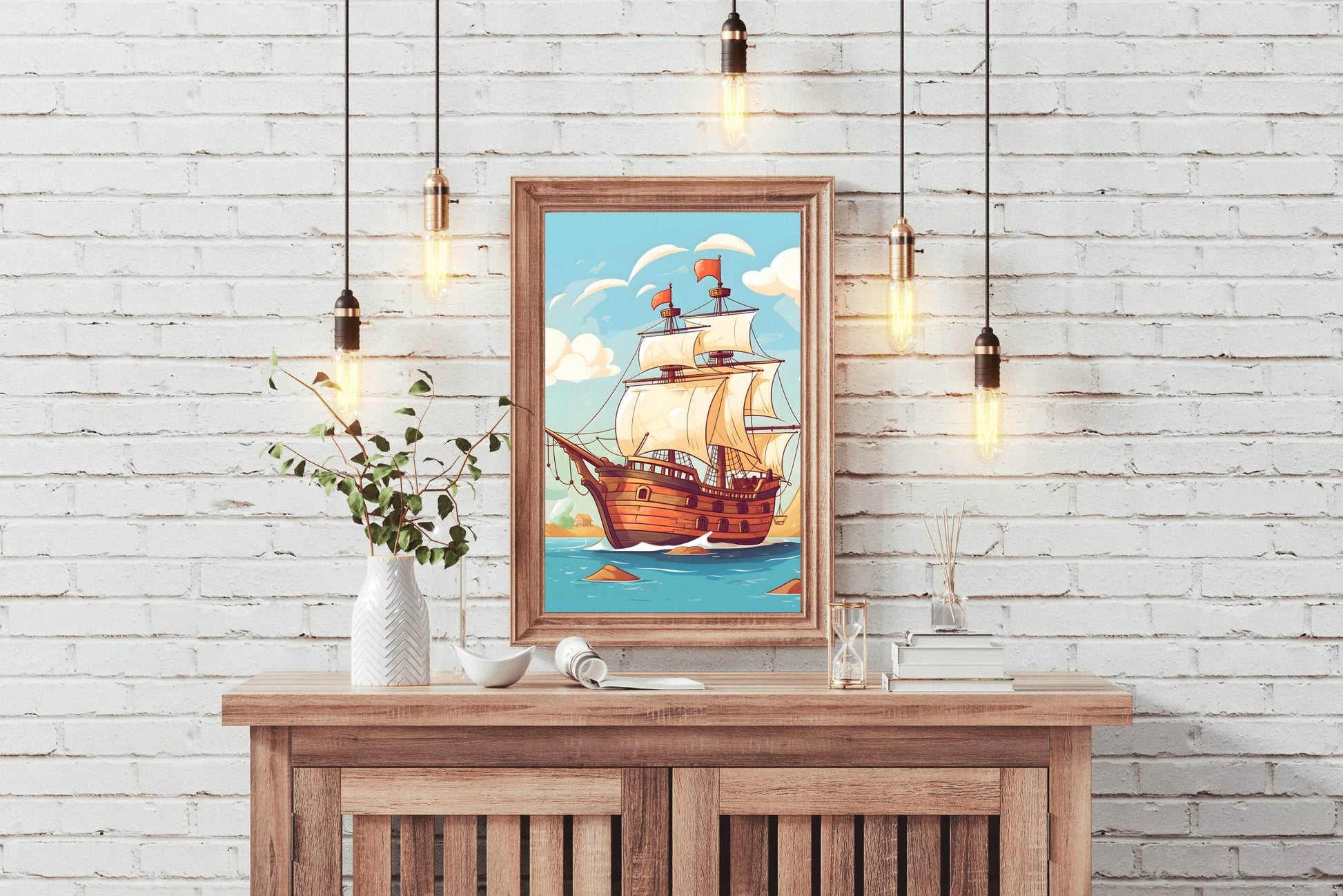 Cartoonish Illustration of Pirates Ship - beink online art store