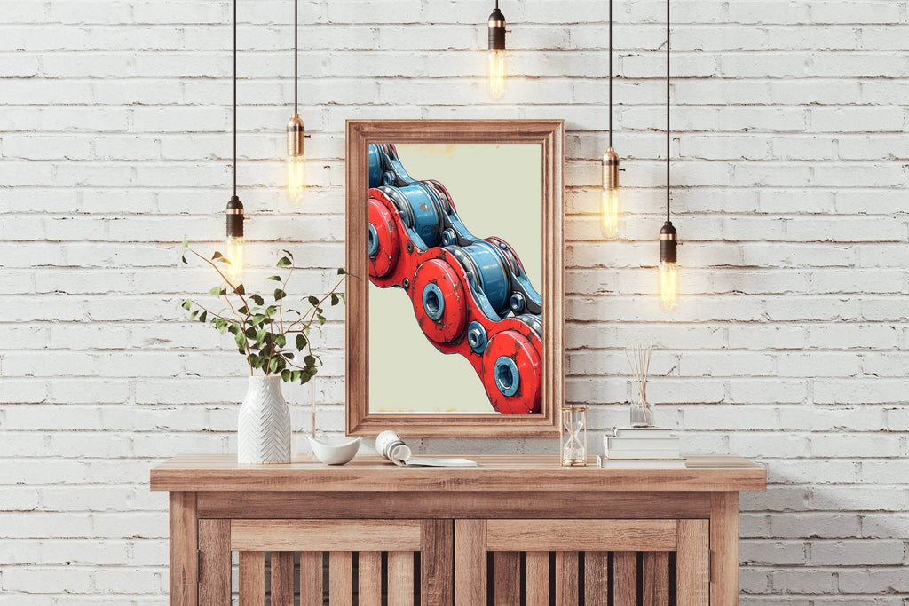 Painting of Red and Blue Bicycle Chain Artwork - beink online art store