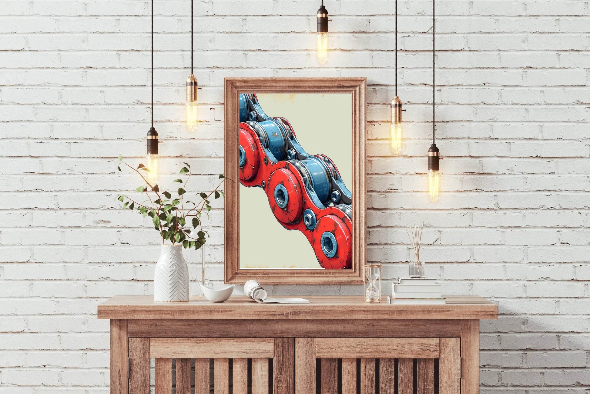 Painting of Red and Blue Bicycle Chain Artwork - beink online art store