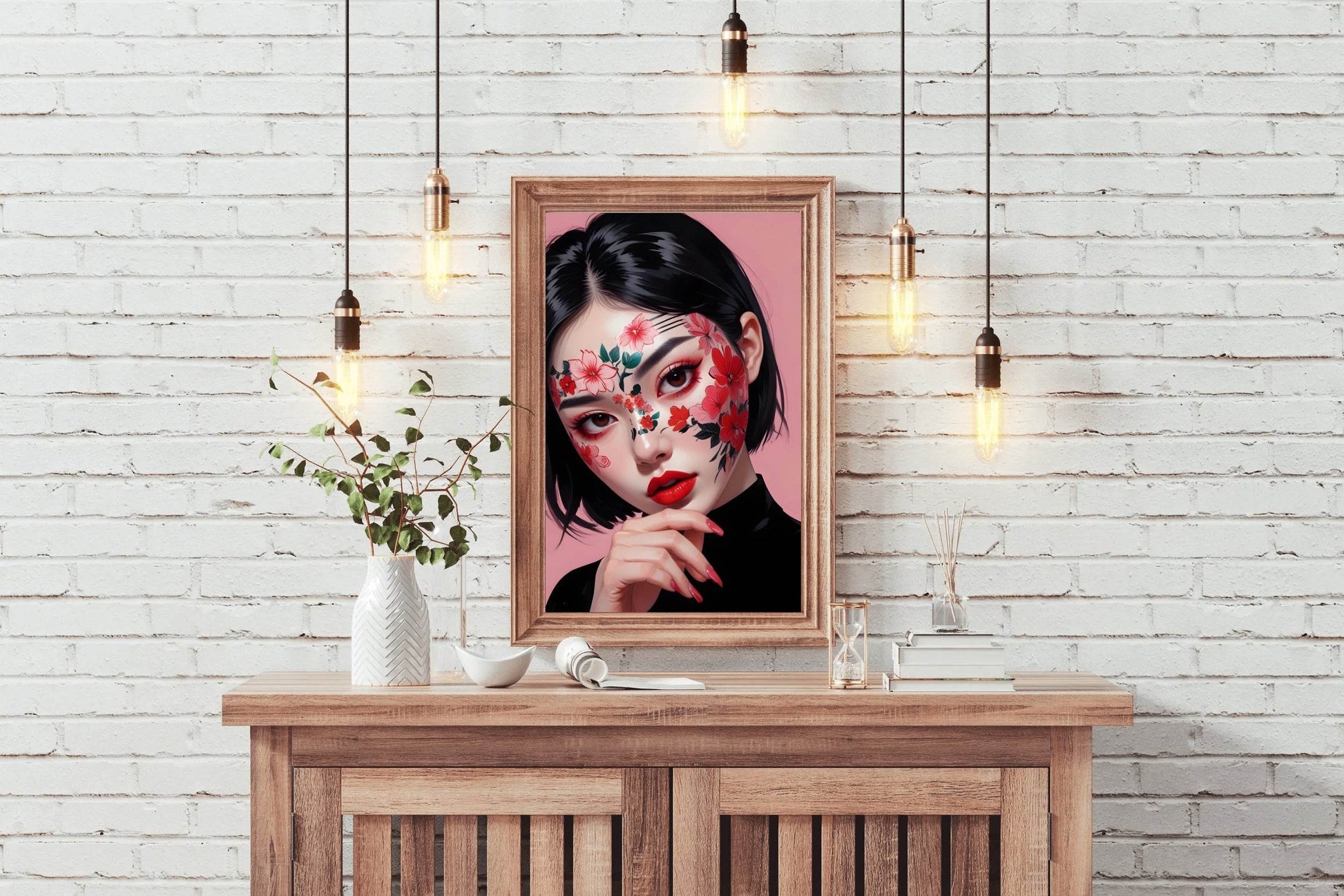 Beauty Painting Lady with Flower Makeup Wall Art - beink online art store