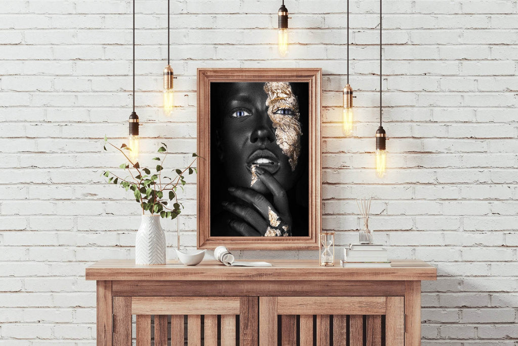 Dark Skinned Girl With Golden Makeup On Her Face Wall Art - beink online art store