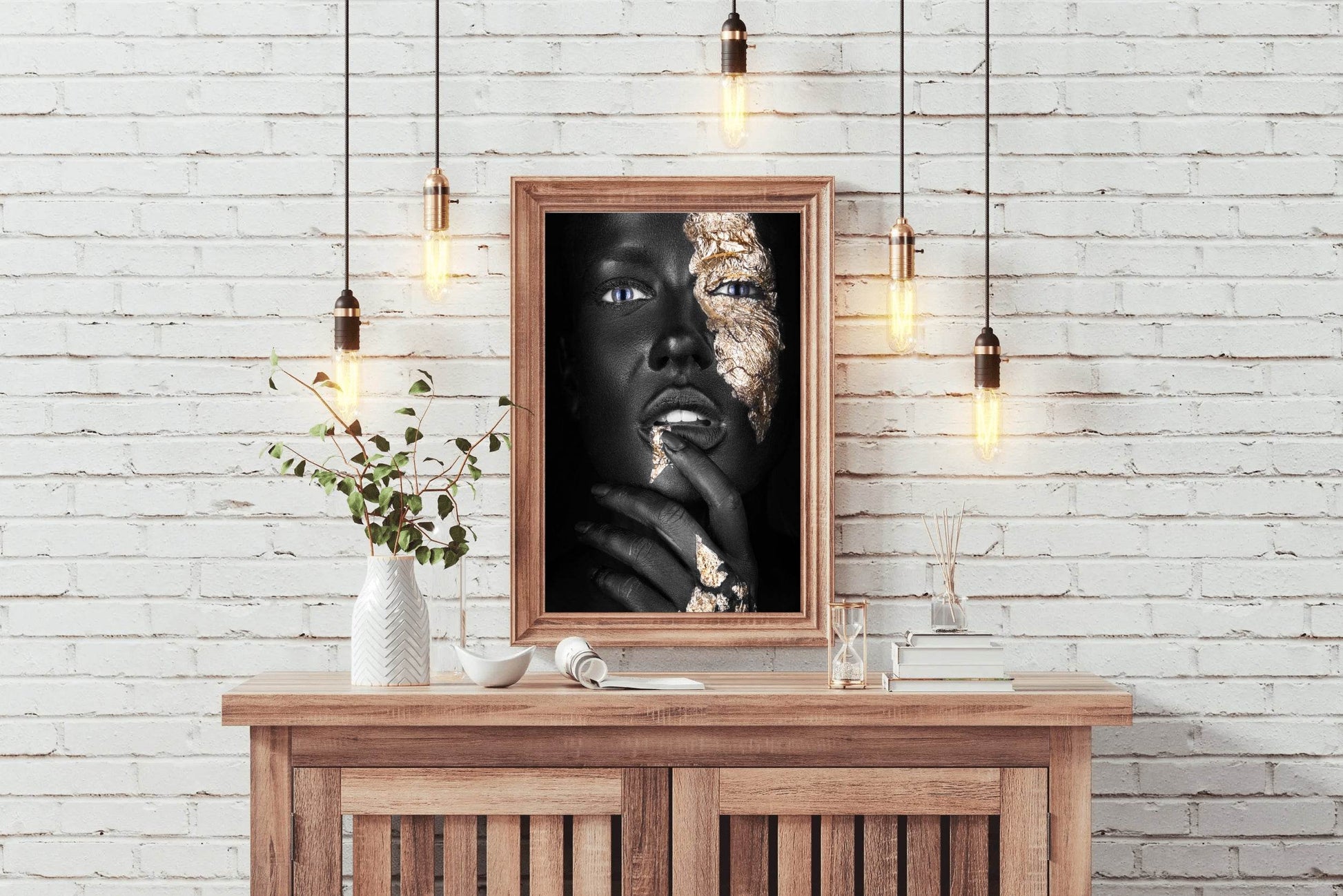 Dark Skinned Girl With Golden Makeup On Her Face Wall Art - beink online art store