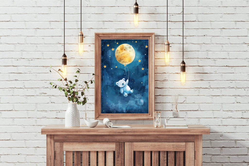 Flying Teddy Bear With Yellow Balloon - beink online art store