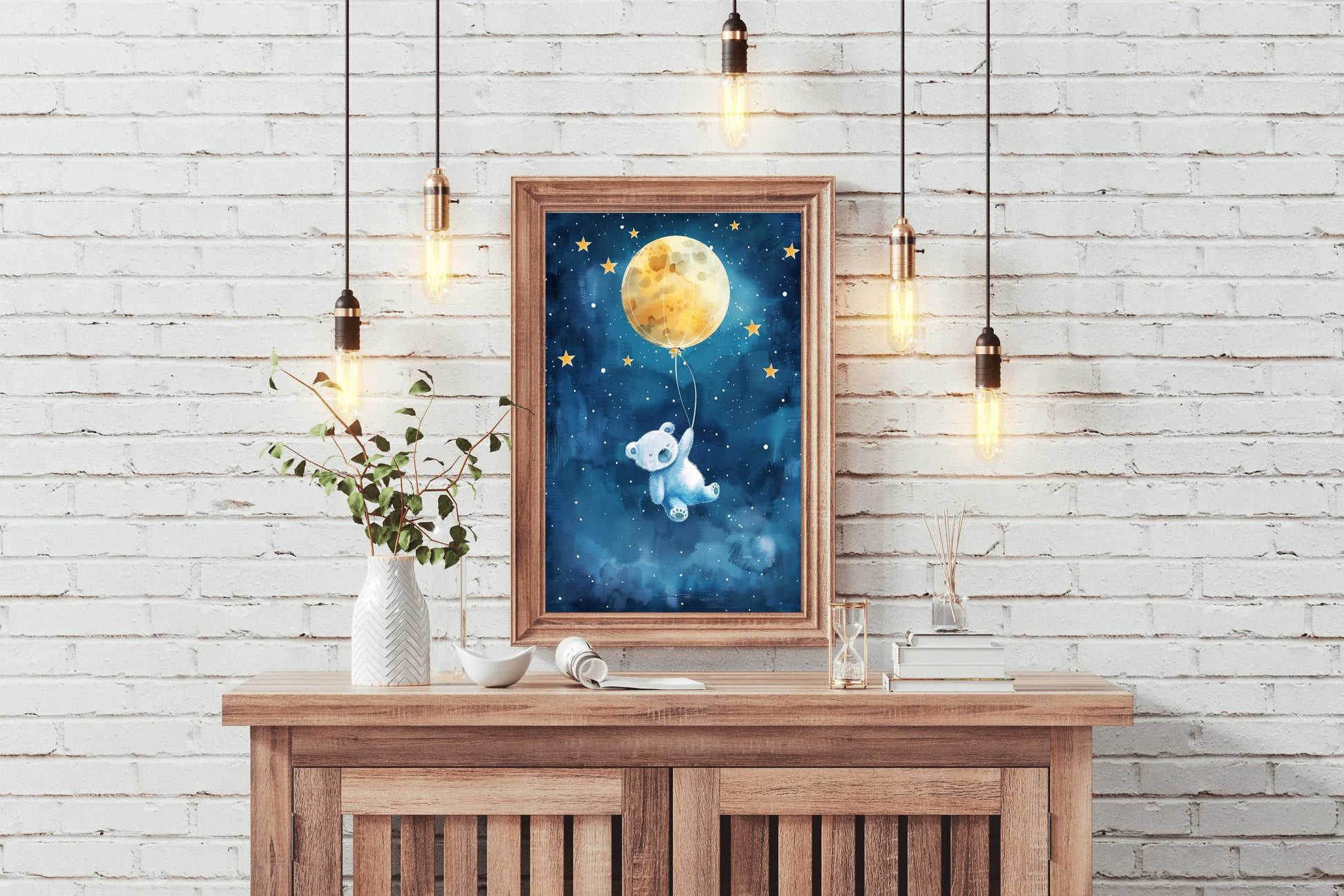 Flying Teddy Bear With Yellow Balloon - beink online art store