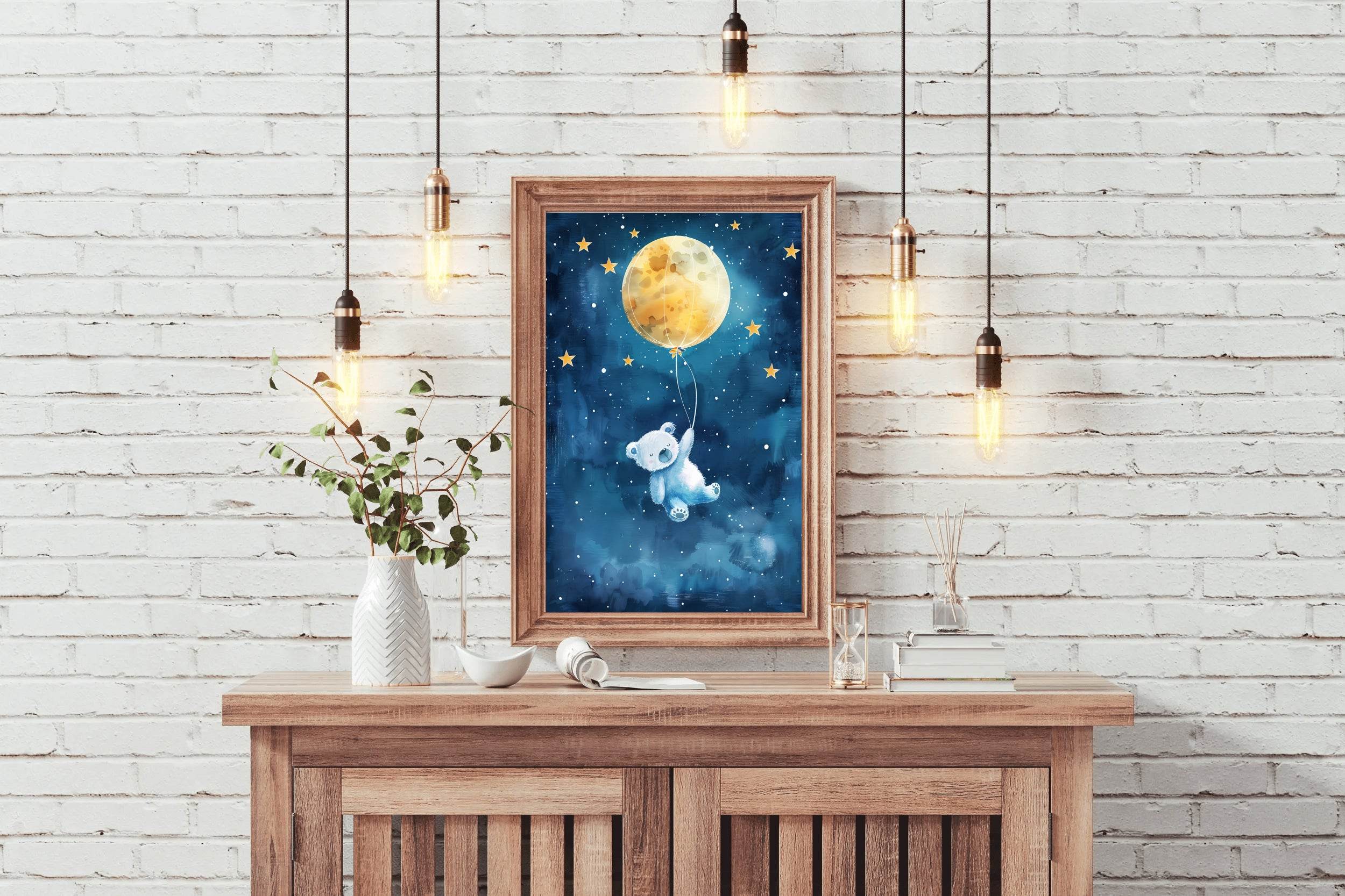 Flying Teddy Bear With Yellow Balloon - beink online art store