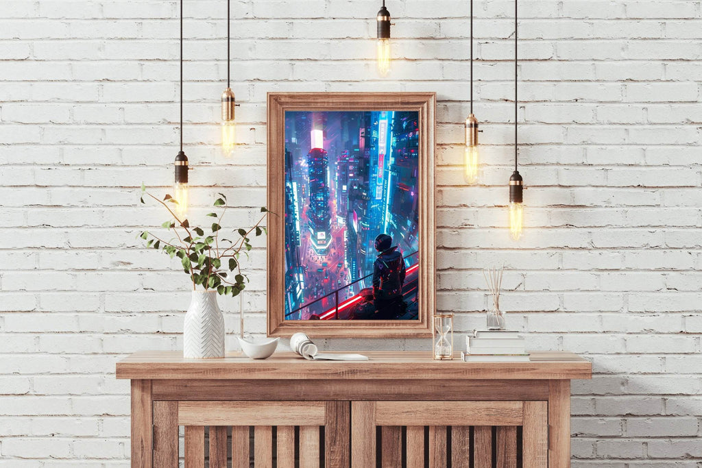 Cyberpunk City Street Neon Lights Wall Art - beink online art store