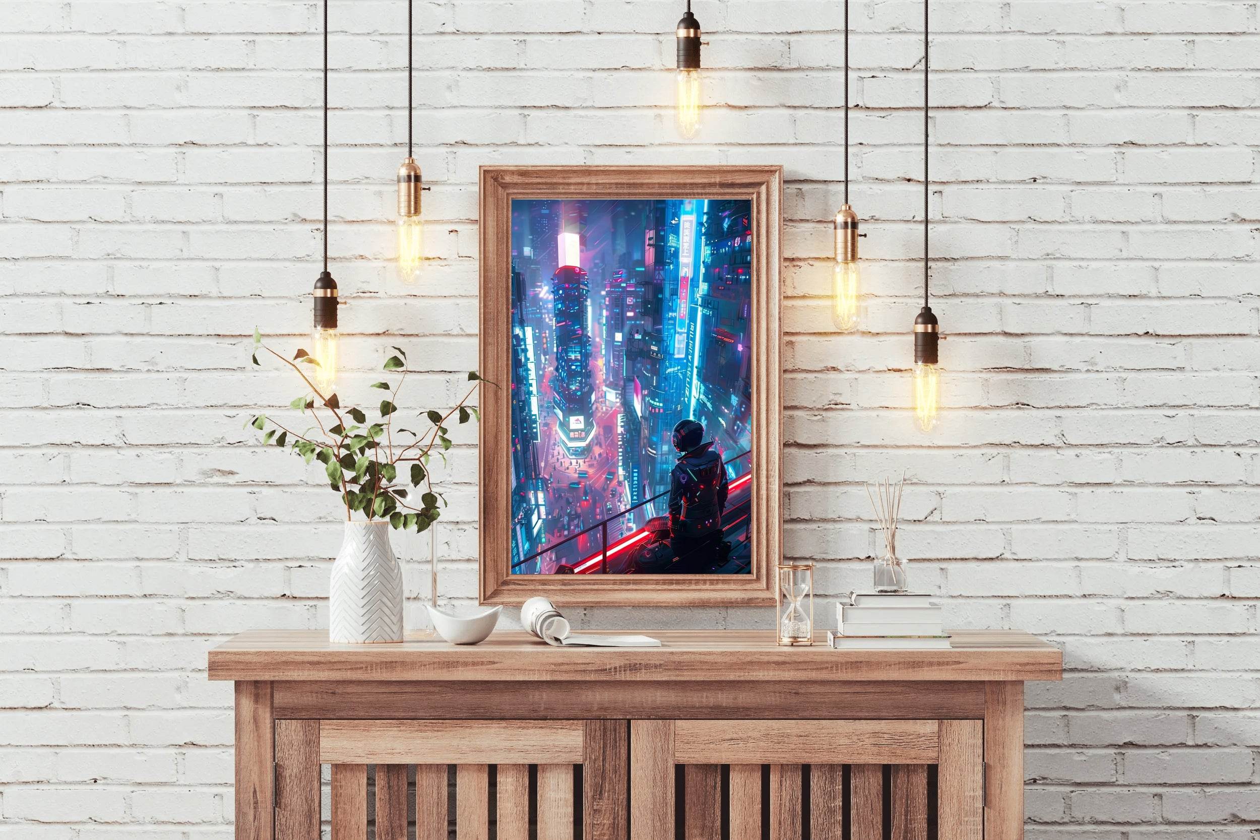 Cyberpunk City Street Neon Lights Wall Art - beink online art store