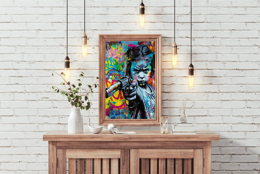 Abstract Graffiti Girl Holding Gun Wall Art - beink online art store