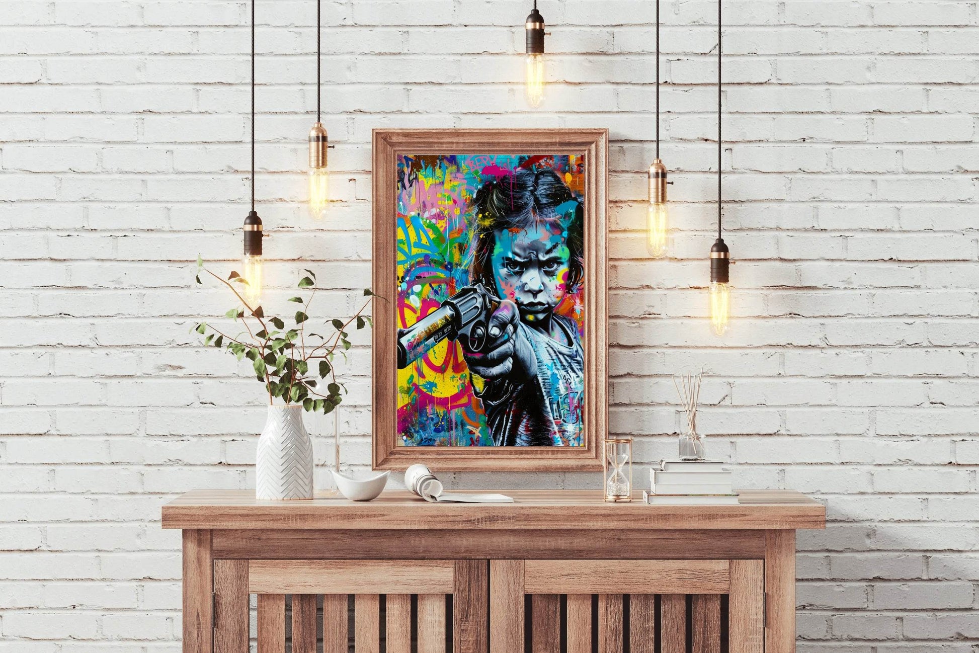 Abstract Graffiti Girl Holding Gun Wall Art - beink online art store