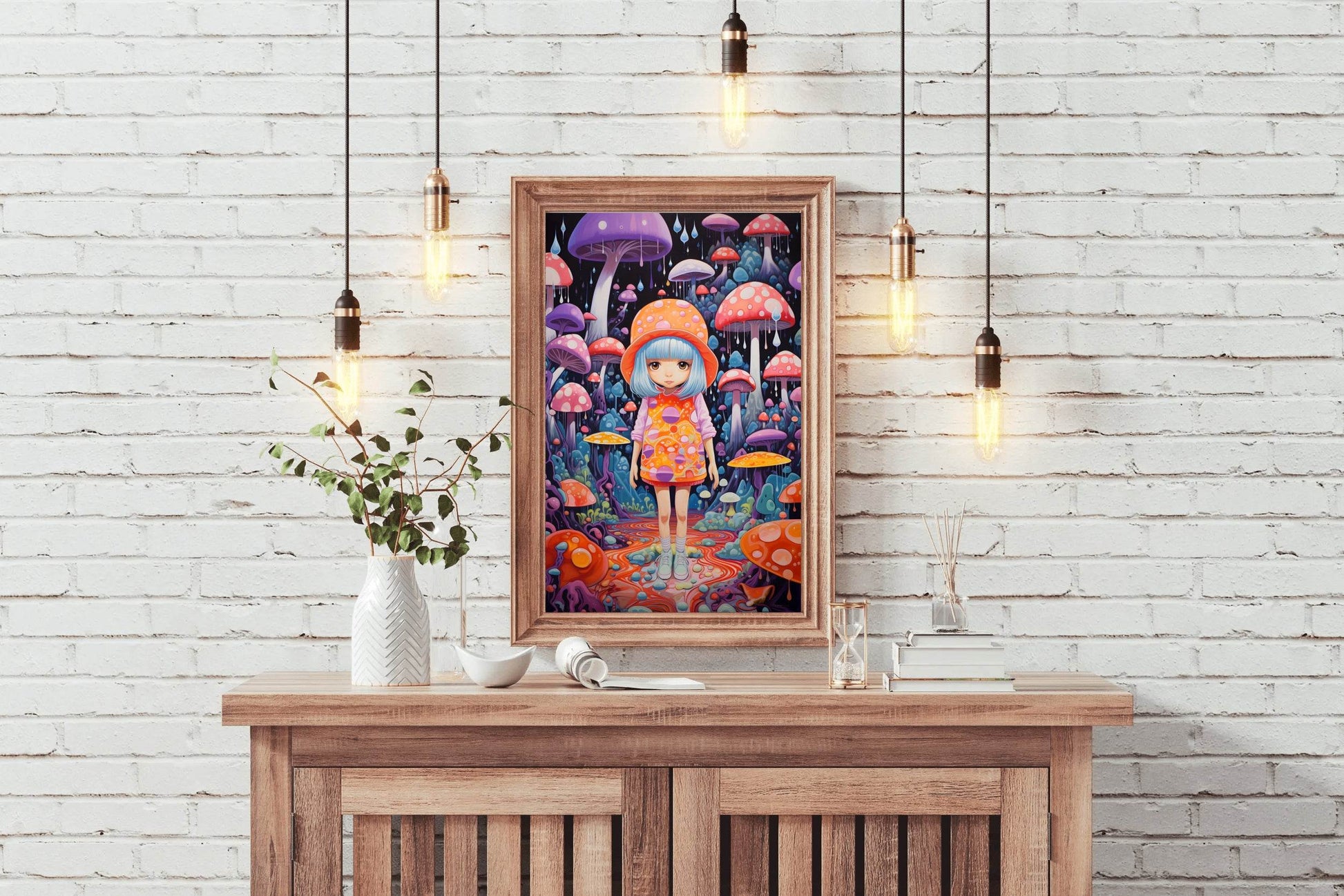 Colorful Retro girl with long hair and a hat Wall Art - beink online art store