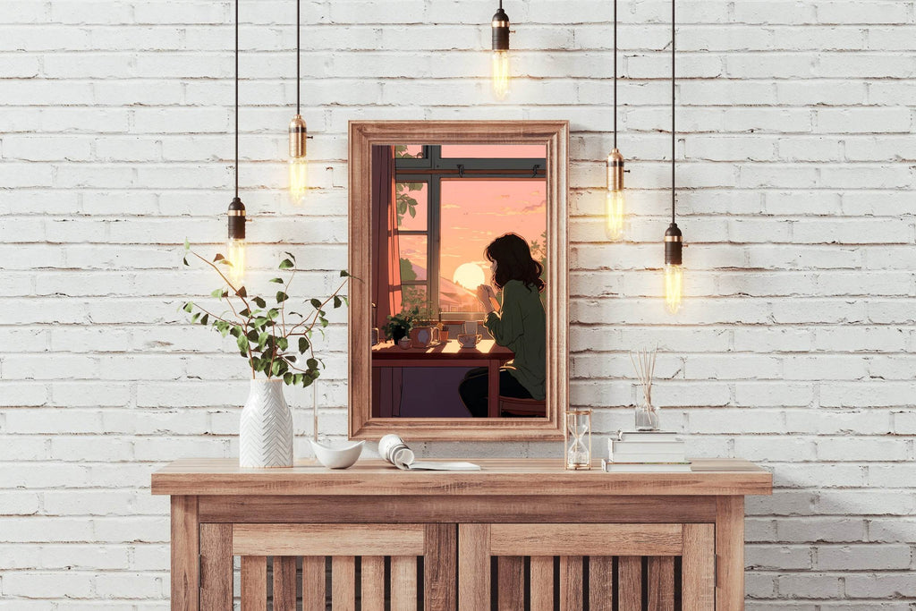 Lifestyle Scene with Girl Doing Regular Tasks in Anime Style Wall Art - beink online art store