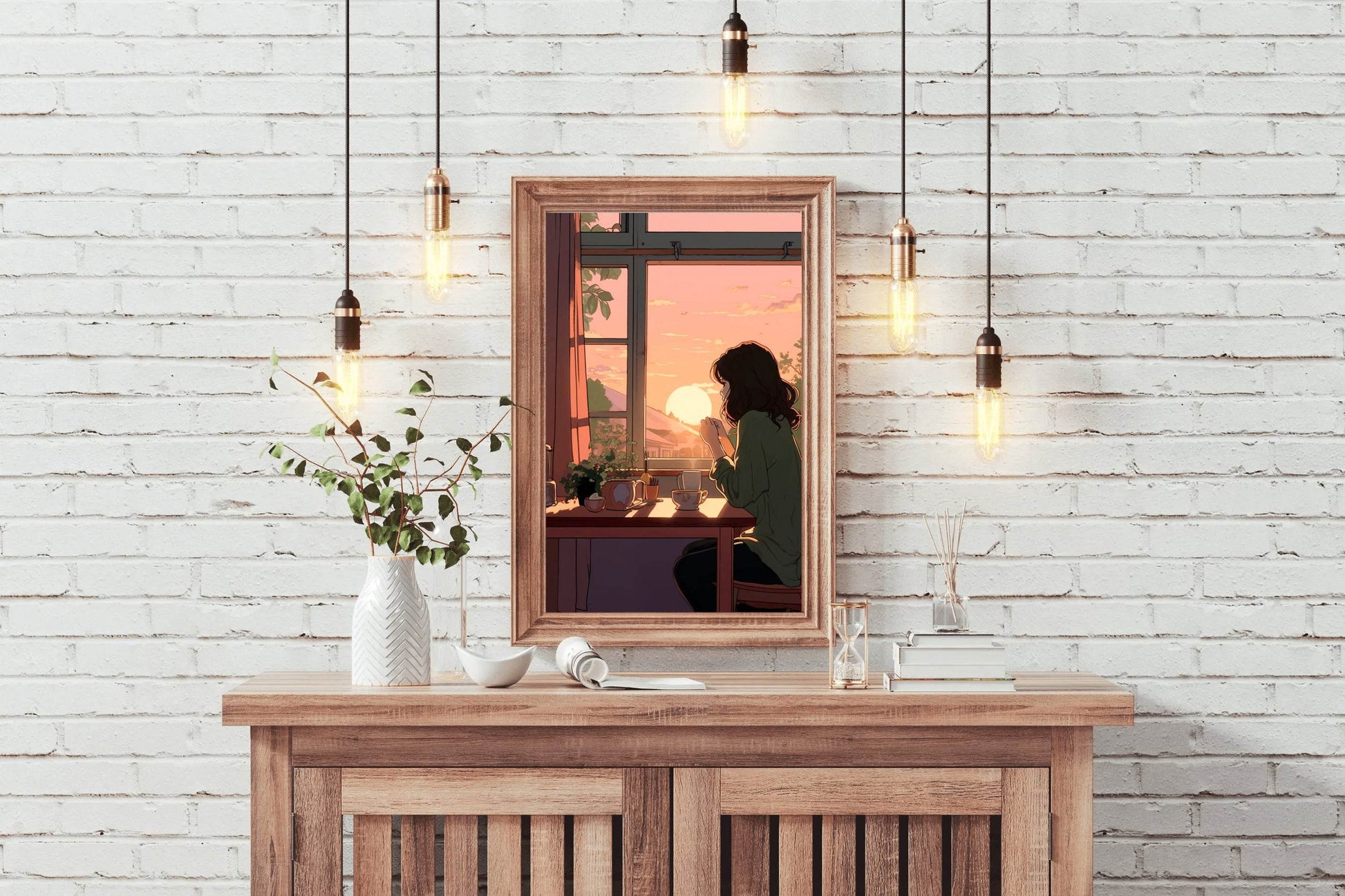 Lifestyle Scene with Girl Doing Regular Tasks in Anime Style Wall Art - beink online art store