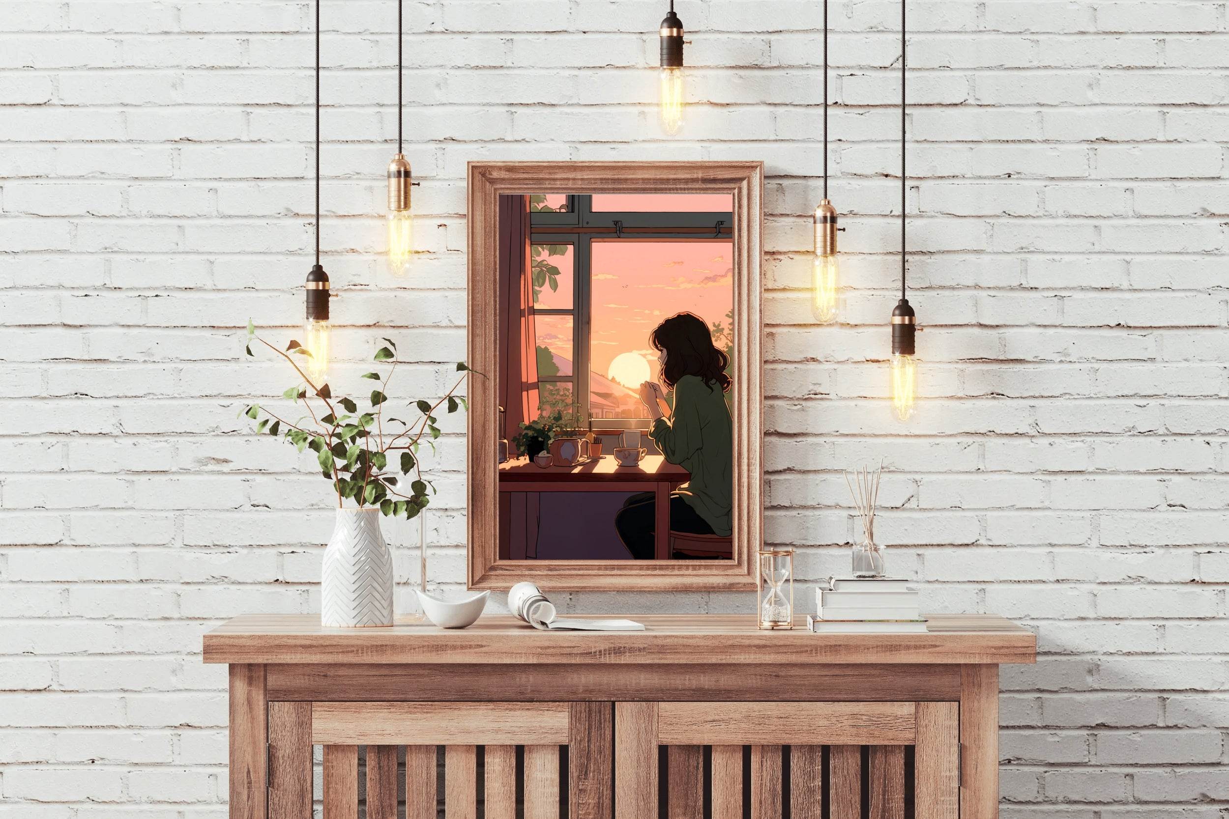 Lifestyle Scene with Girl Doing Regular Tasks in Anime Style Wall Art - beink online art store