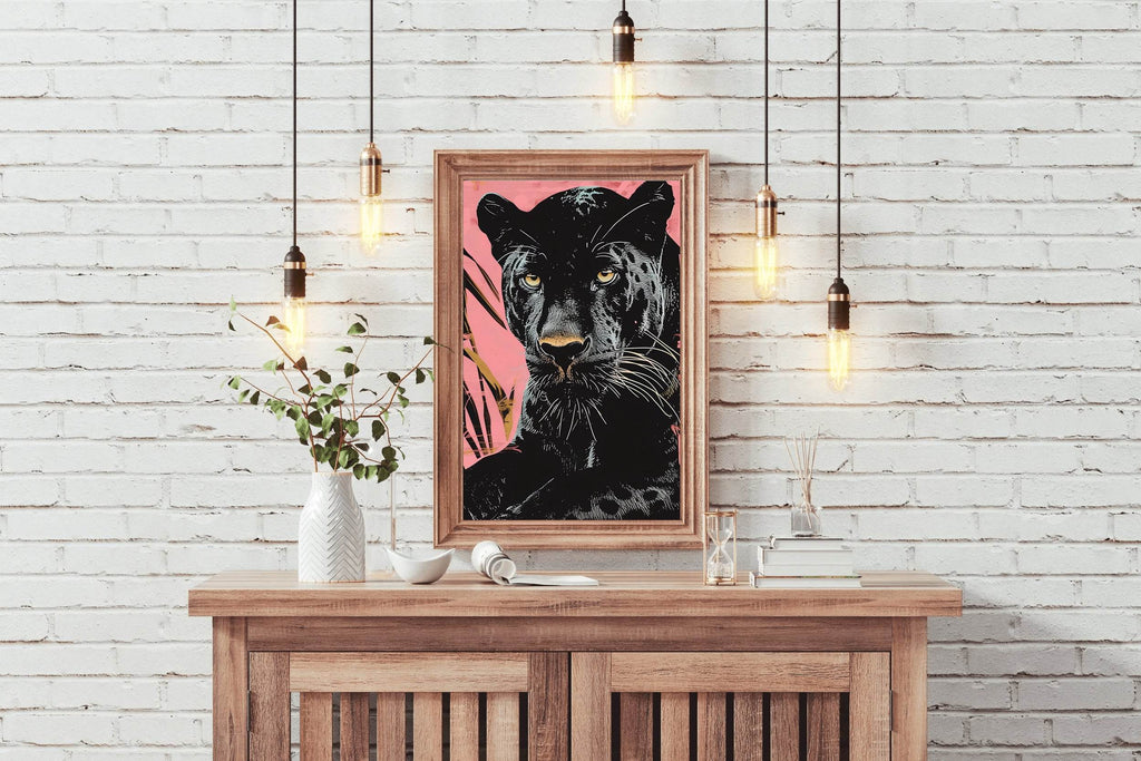 Majestic Black Panther With Pink Background - beink online art store