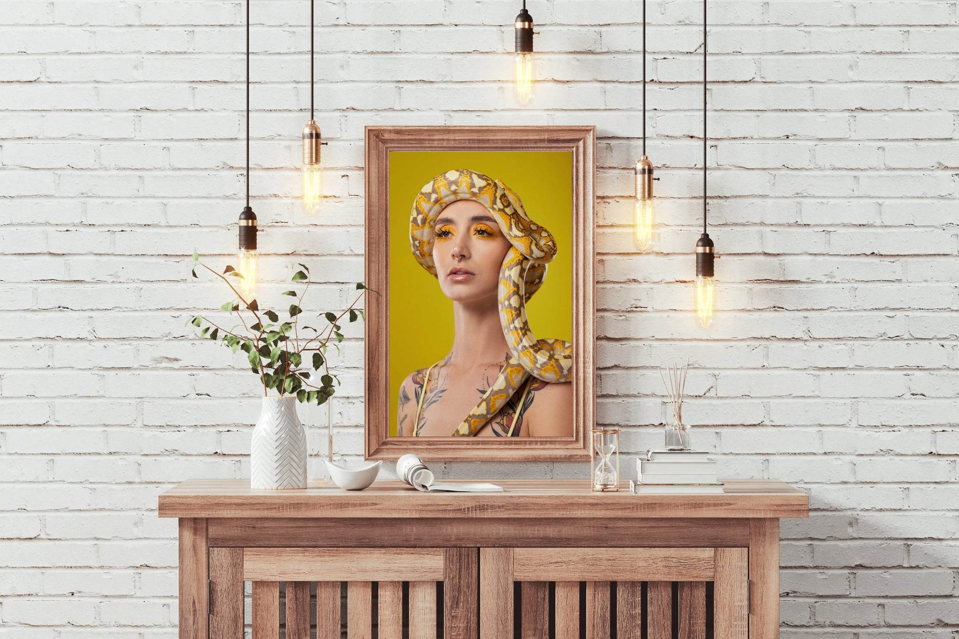 Girl With Snake Around Head Animal Wall Art - beink online art store