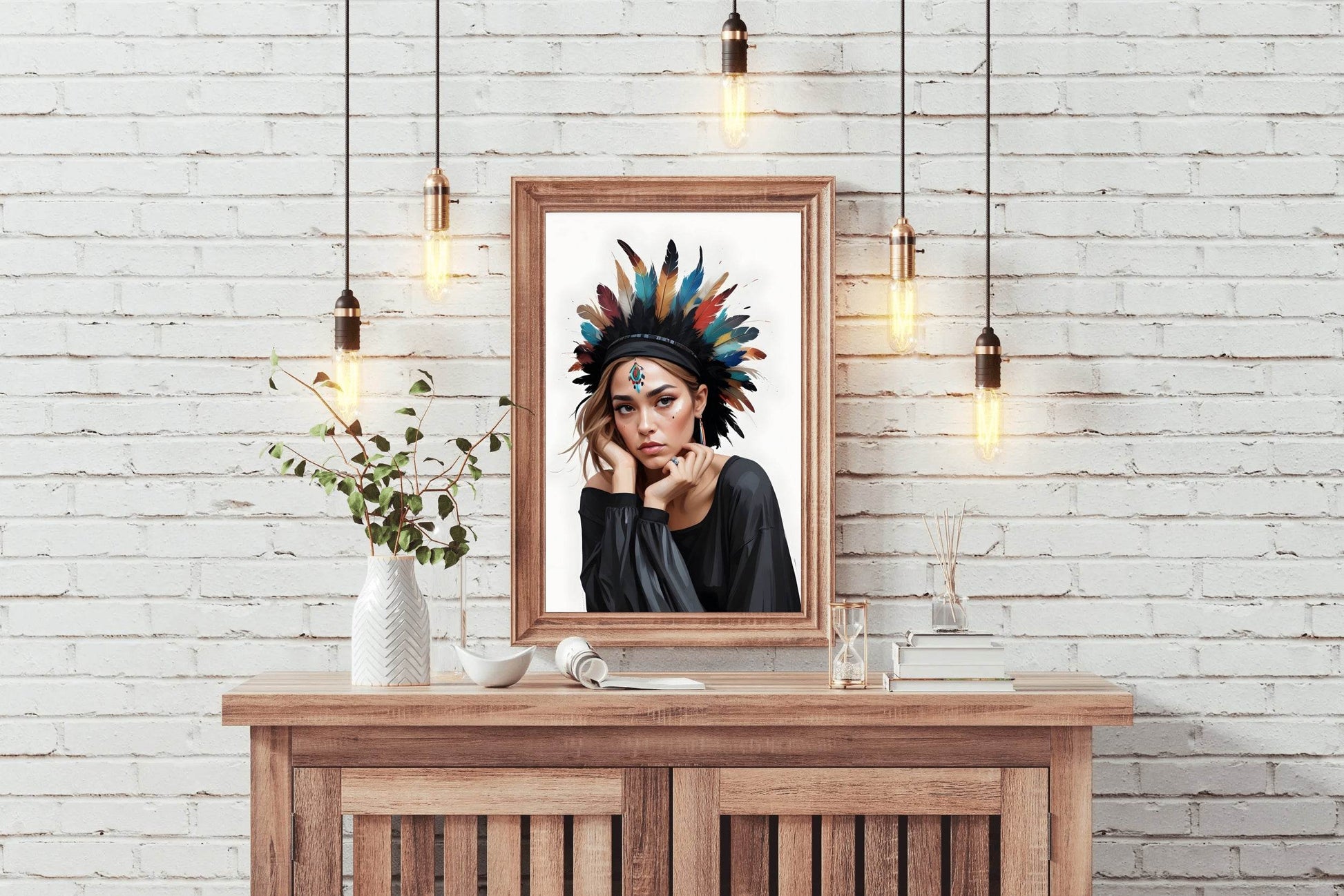 Lady with Brown Hair Feather Hat Wall Art - beink online art store