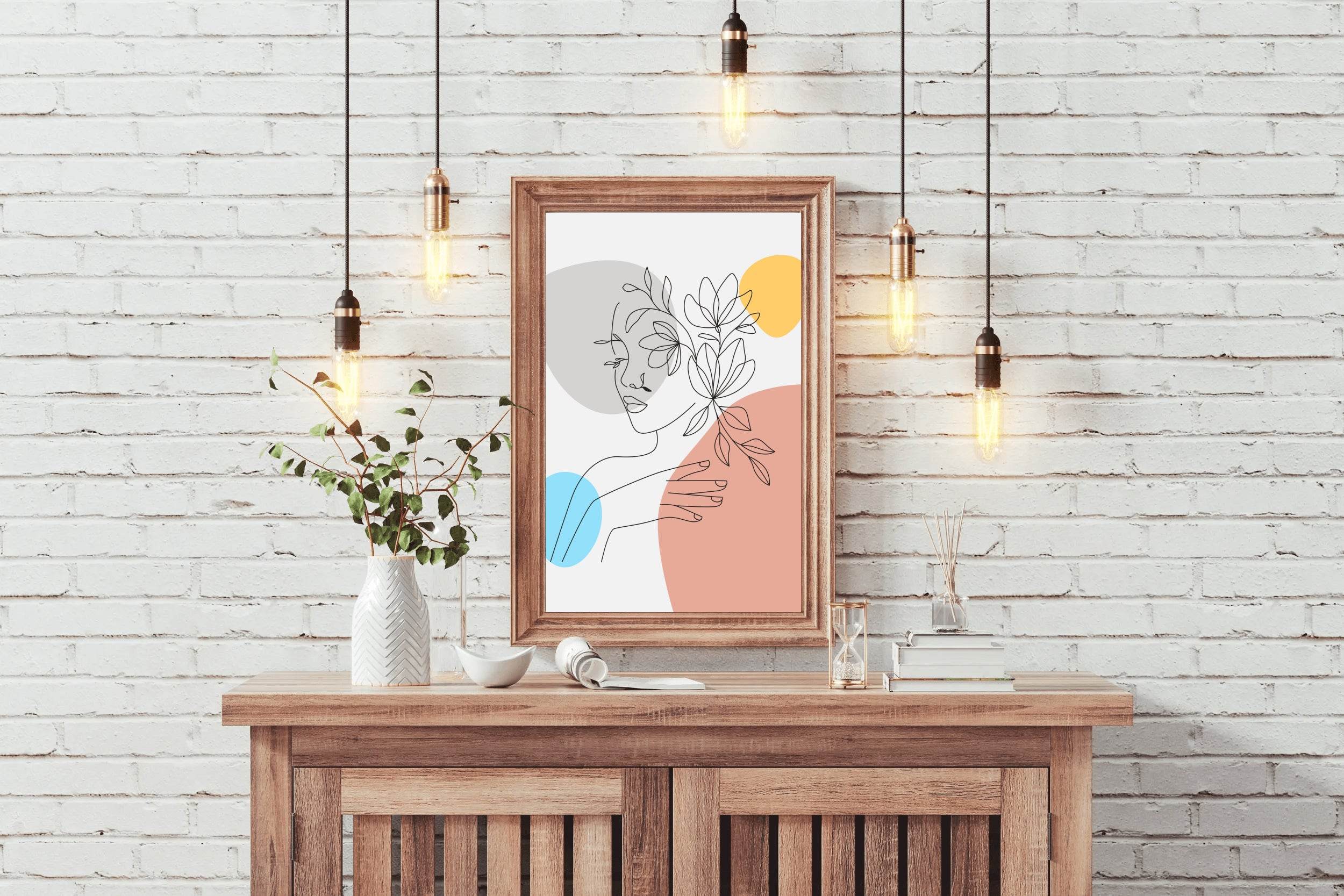 Woman Face and Elegant Flowers Wall Art - beink online art store