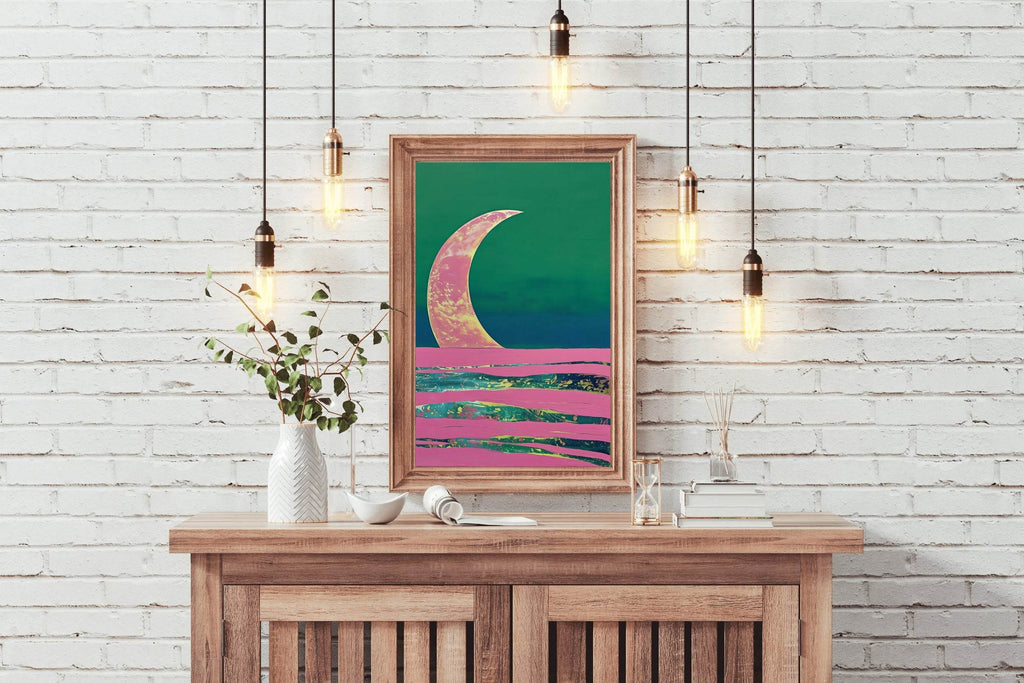 Moon Painting With Green Background Wall Art - beink online art store