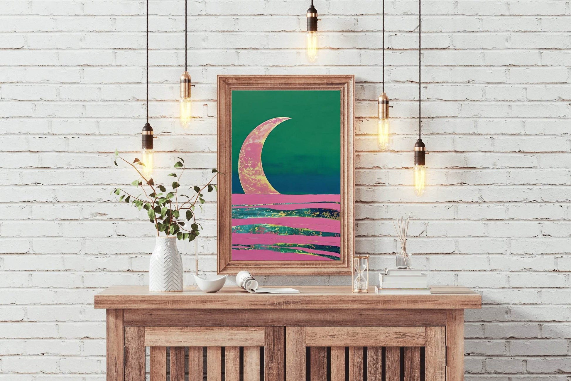 Moon Painting With Green Background Wall Art - beink online art store