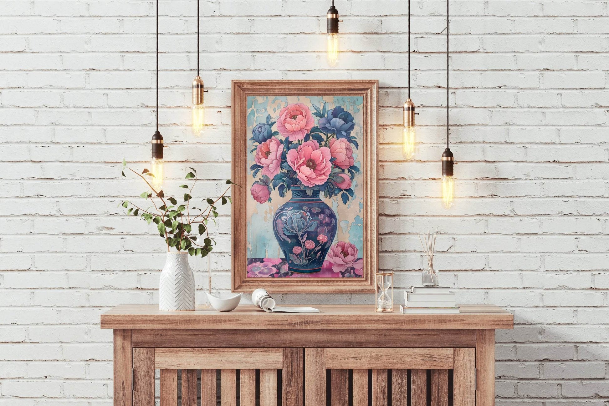 Blue Vase With Bunch of Flowers Digital Art - beink online art store