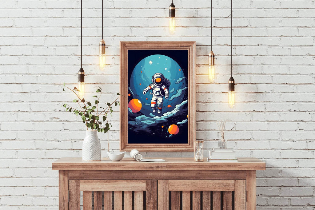 Cartoonish Illustration of Astronaut Flying in Space - beink online art store