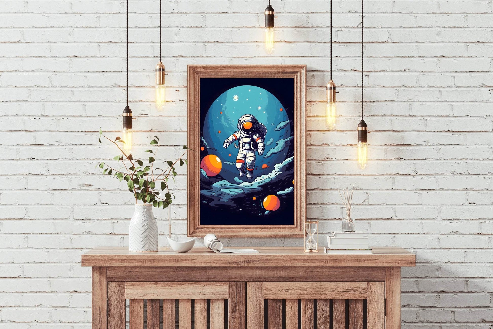 Cartoonish Illustration of Astronaut Flying in Space - beink online art store