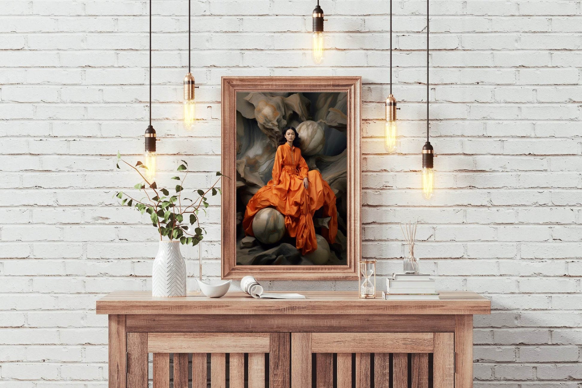 The Serena Maxi Dress in Bright Orange Wall Art - beink online art store