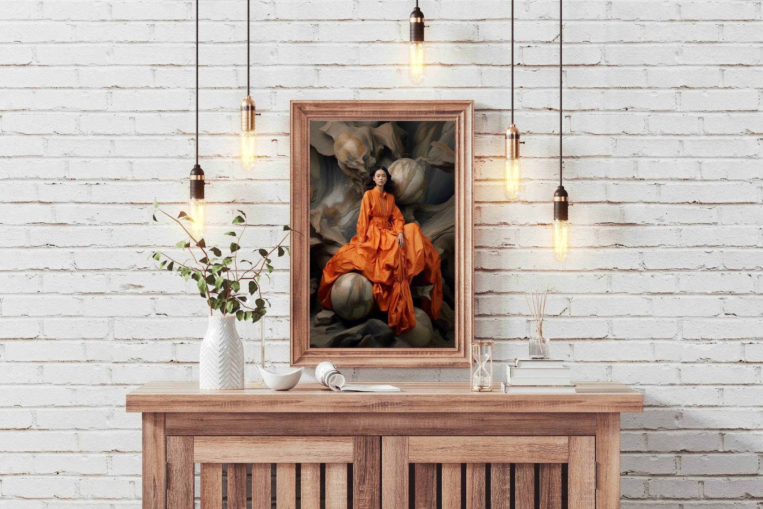 The Serena Maxi Dress in Bright Orange Wall Art - beink online art store