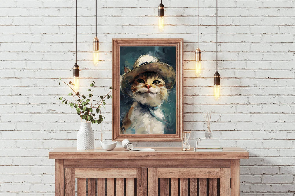 Smiling Kitten Wearing Hat Stroked Painting - beink online art store