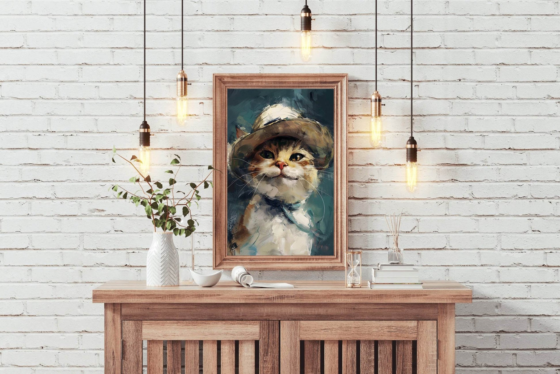 Smiling Kitten Wearing Hat Stroked Painting - beink online art store